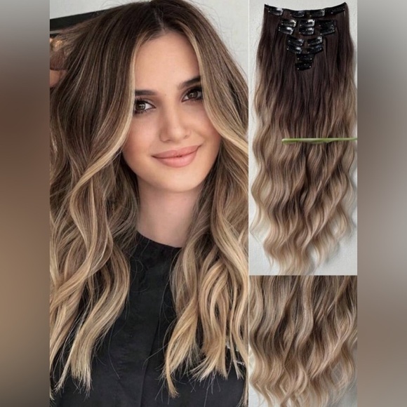 Water  Wave Ash Blonde Ombre Hair Extensions Set - Picture 8 of 9